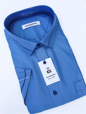 Сорочка мужская короткий рукав синяя в полоску - фото 5582