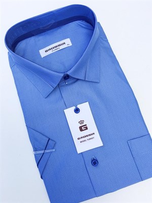 Сорочка мужская короткий рукав светло-синяя в полоску - фото 5584