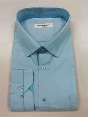 Сорочка мужская бирюзовая в мелкую полоску 2371