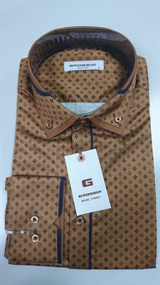 Сорочка мужская коричневая с узором 2386