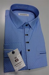 Мужская сорочка приталенная голубая с узором 2385