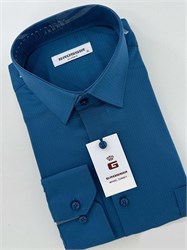 Мужская рубашка приталенная темно-синяя 2351